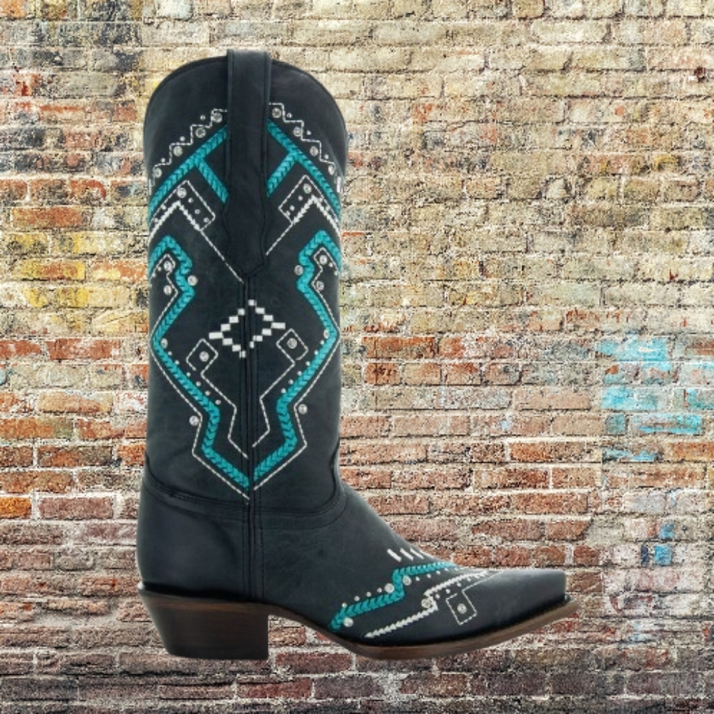 📣Soto Leather Boots 👢 Black Turquoise Embroidery Snip Toe Size 1️⃣2️⃣ 🆕 😍 🎁 - Picture 2 of 9